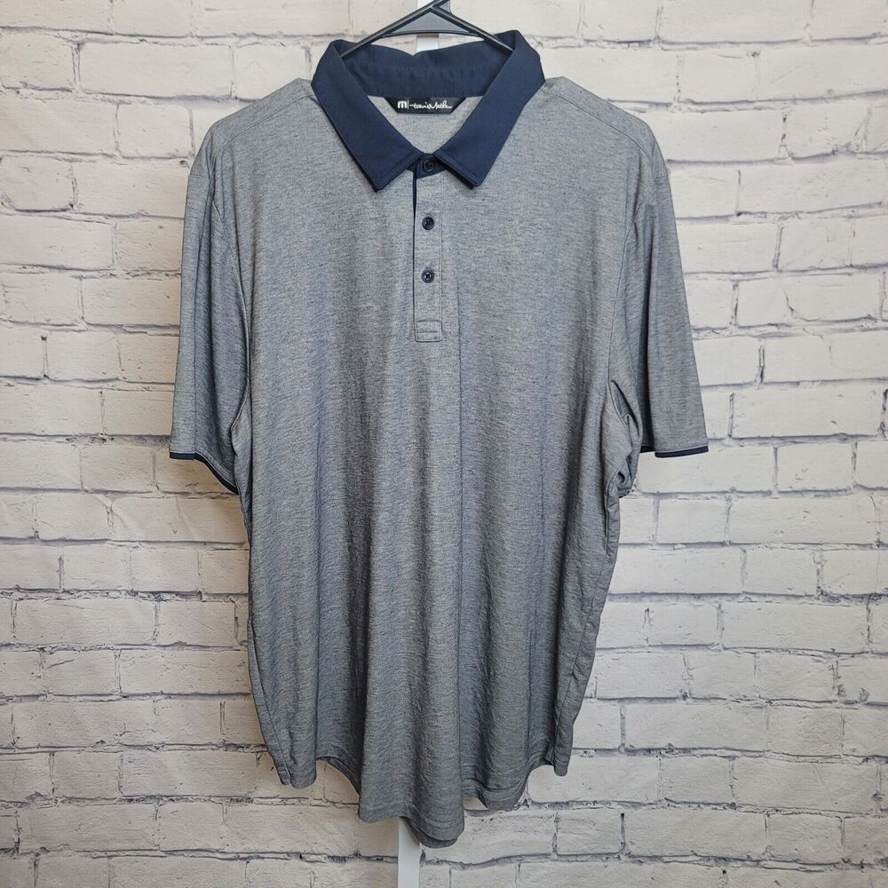 Travis Mathew Gray w/ Blue Trim Short Sleeve Pima Cotton Blend Polo Size XL